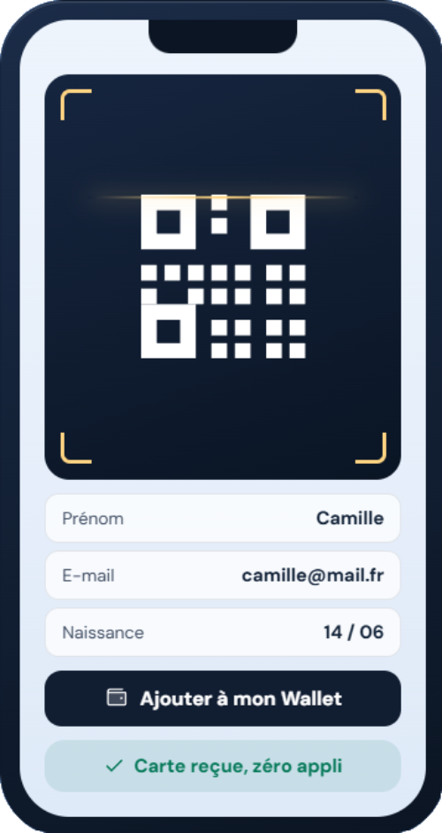 Scan du QR code pour obtenir la carte de fidélité digitale