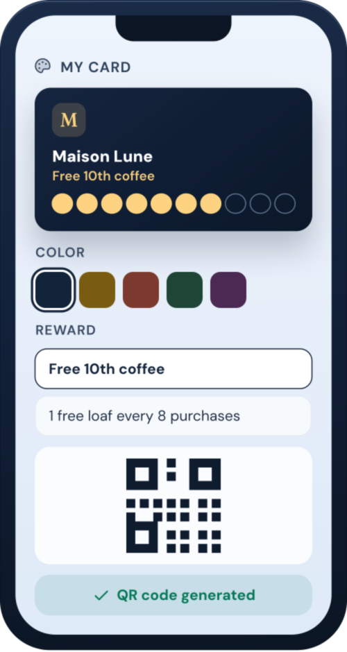 Customizing a digital loyalty card in Cartia